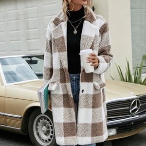 Buffalo plaid teddy trench pea coat jacket khaki